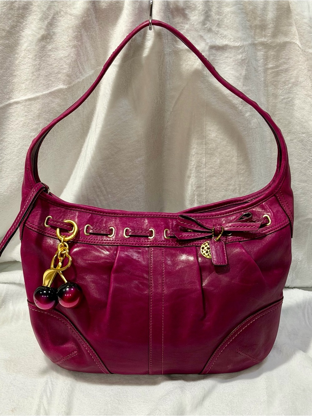 Y2K Coach Pleated Hobo Leather Bag In Magenta Pink Shoulder Bag Vintage